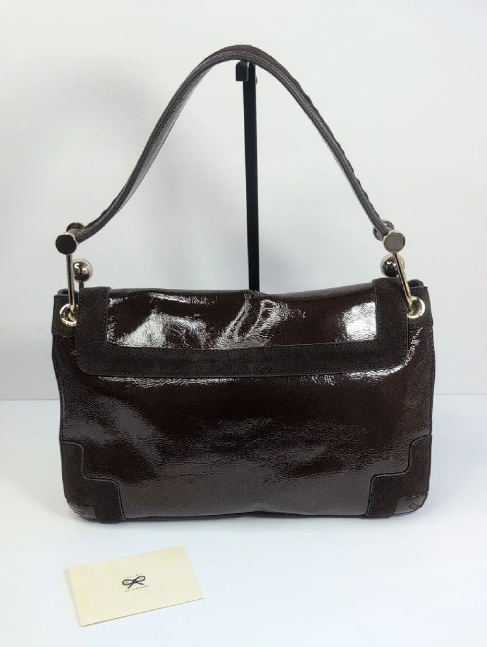 Anya Hindmarch Dark Brown Patent Leather And Suede Shoulder Bag - Picture 3 of 16